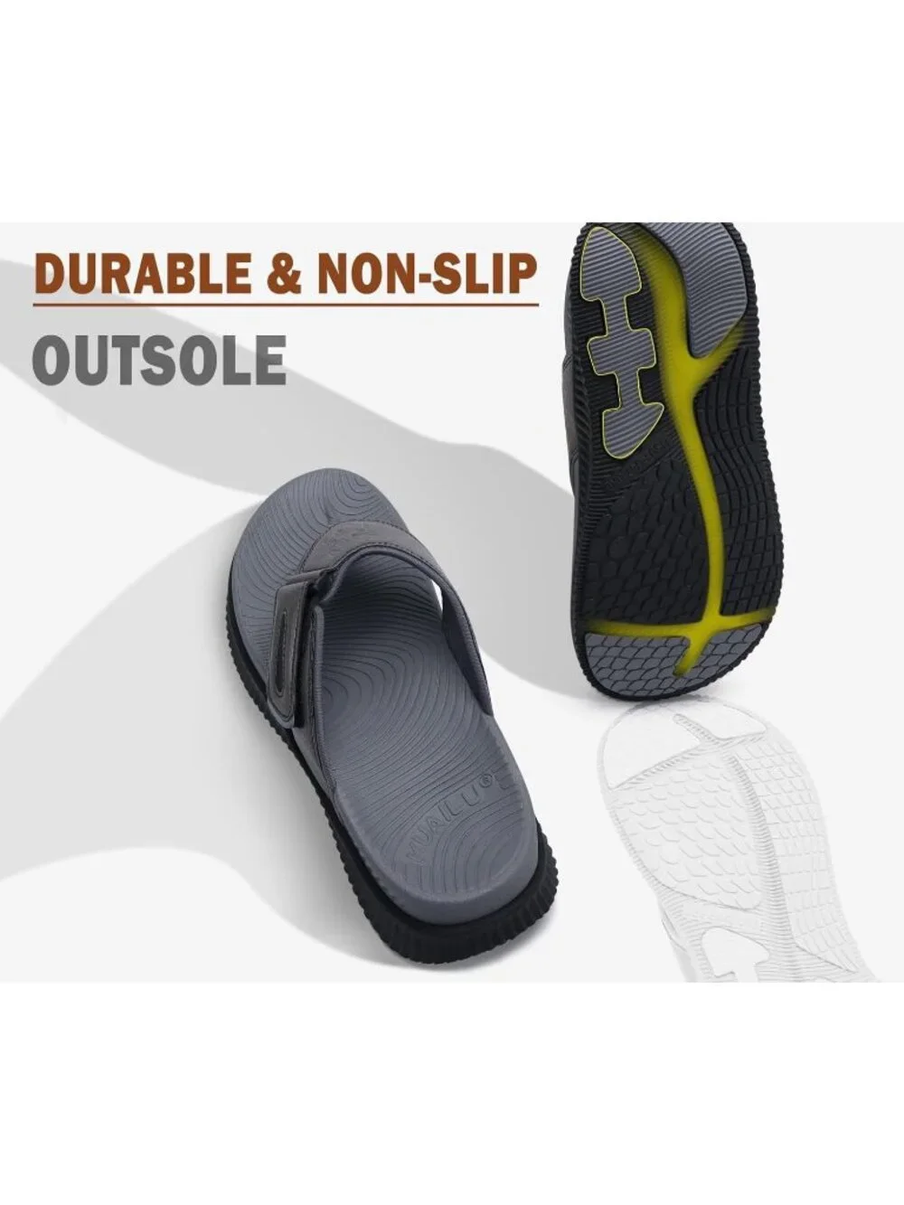 Men's Grey Adjustable Thick Athletic Cushion Orthotic Flip Flops Sandal Shoes